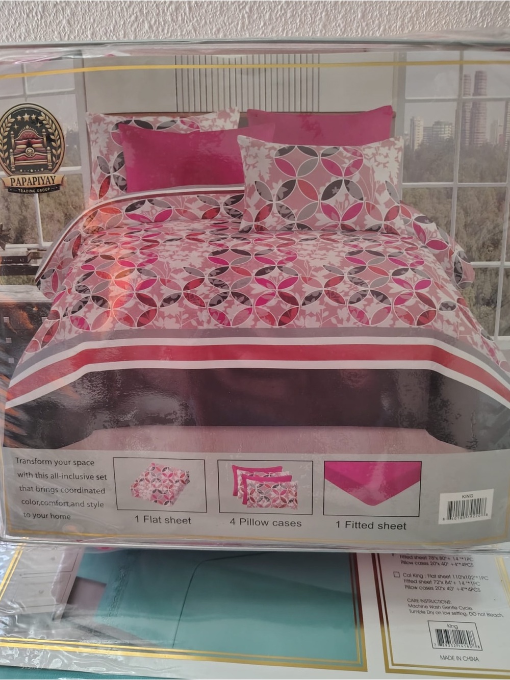 Pink Geometric Floral Bedding Set